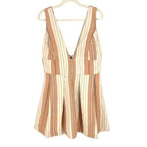 Majorelle Agave Mini Dress Woven Stripe Plunging V-Neck Cream Beige Size Large
